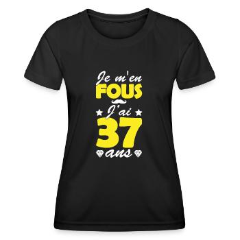 j ai 37 ans / cadeau anniversaire 37 ans - T-shirt sport Femme - noir - Devant - AI Model Female 172 light (172cm)