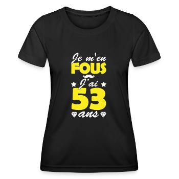 j ai 53 ans / humour anniversaire 53 ans - T-shirt sport Femme - noir - Devant - AI Model Female 172 light (172cm)