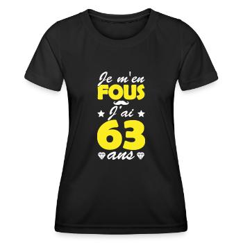 je m en fous j ai 63 ans / cadeau anniversaire 63 - T-shirt sport Femme - noir - Devant - AI Model Female 172 light (172cm)