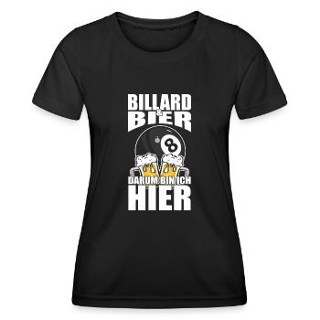 Lustiger Spruch Billard Bier darum bin ich hier - Frauen Funktions-T-Shirt - Schwarz - Vorne - AI Model Female 172 light (172cm)