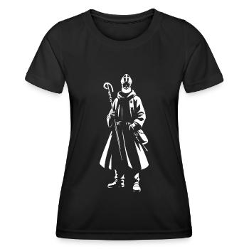 Nicolas de Myre – Le saint de la charité - T-shirt sport Femme - noir - Devant - AI Model Female 172 light (172cm)
