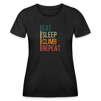 Eat sleep climb repeat - Frauen Funktions-T-Shirt - Schwarz - Vorne - AI Model Female 172 light (172cm)