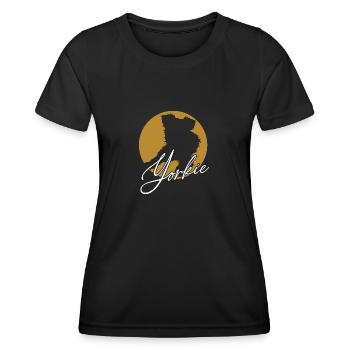 Liebenswerter Yorkie im Farbkreis mit Schriftzug - Frauen Funktions-T-Shirt - Schwarz - Vorne - AI Model Female 172 light (172cm)