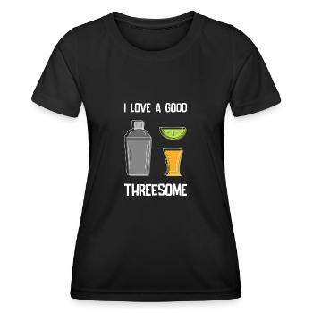 Tequila Threesome Funny Alcohol Party Saying - Women's Functional T-Shirt - black - Front - AI Model Female 172 light (172cm)