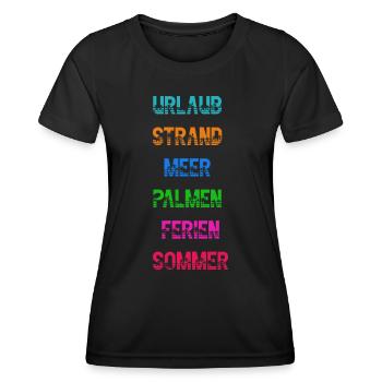 Urlaub Strand Meer Palmen Ferien Sommer Spruch - Frauen Funktions-T-Shirt - Schwarz - Vorne - AI Model Female 172 light (172cm)