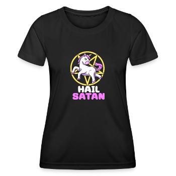 Hail Satan Einhorn Satan Gothik Dämon Pentagramm - Frauen Funktions-T-Shirt - Schwarz - Vorne - AI Model Female 172 light (172cm)