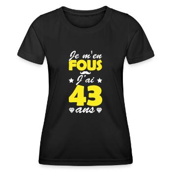 j'ai 43 ans / cadeau anniversaire 43 ans - T-shirt sport Femme - noir - Devant - AI Model Female 172 light (172cm)
