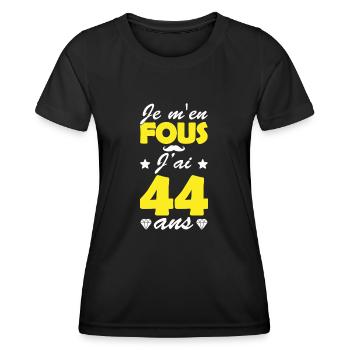 j ai 44 ans / humour anniversaire 44 ans - T-shirt sport Femme - noir - Devant - AI Model Female 172 light (172cm)