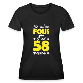 je m en fous j ai 58 ans / anniversaire 58 ans - T-shirt sport Femme - noir - Devant - AI Model Female 172 light (172cm)