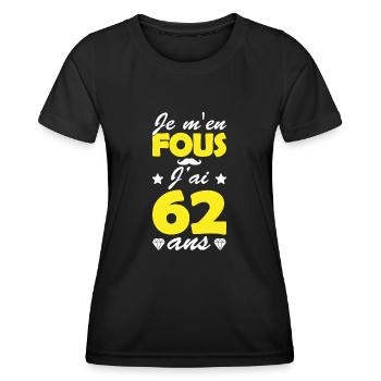 j ai 62 ans / cadeau anniversaire 62 ans - T-shirt sport Femme - noir - Devant - AI Model Female 172 light (172cm)