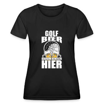 Funny saying: Golf beer, that's why I'm here - Women's Functional T-Shirt - black - Front - AI Model Female 172 light (172cm)