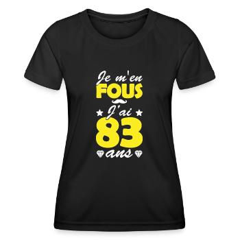 je m en fous j ai 83 ans / t-shirt 83 ans - T-shirt sport Femme - noir - Devant - AI Model Female 172 light (172cm)