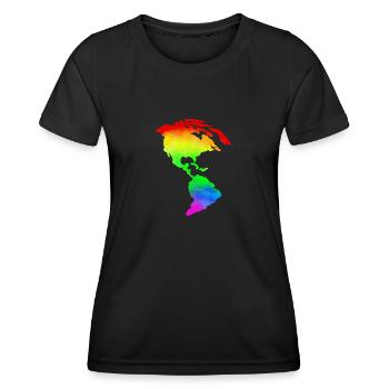 World Map Rainbow Climate Change Earth Warming, Heat - Women's Functional T-Shirt - black - Front - AI Model Female 172 light (172cm)