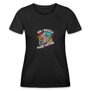 Logisch fahre ich ohne Akku ohne Motor - Frauen Funktions-T-Shirt - Schwarz - Vorne - AI Model Female 172 light (172cm)