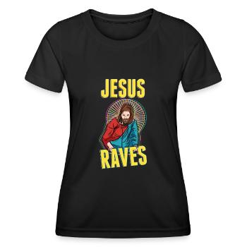 Jésus s’extasie EDM Techno Rave parti de fer - T-shirt sport Femme - noir - Devant - AI Model Female 172 light (172cm)