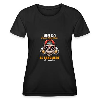 Bin Da Eskaliert Eh Wieder Bier Party Faultier - Frauen Funktions-T-Shirt - Schwarz - Vorne - AI Model Female 172 light (172cm)