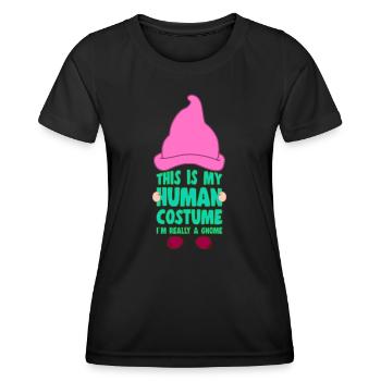 C’est mon costume humain Je suis un cadeau d’amoureux des gnomes - T-shirt sport Femme - noir - Devant - AI Model Female 172 light (172cm)