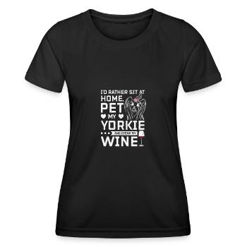 Asseyez-vous à la maison et buvez du vin avec mon Yorkie - T-shirt sport Femme - noir - Devant - AI Model Female 172 light (172cm)