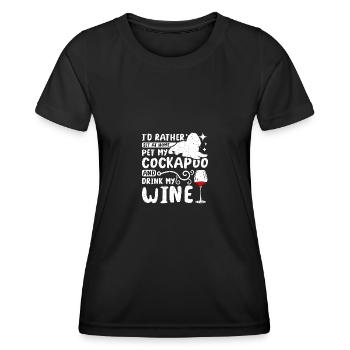 Caresser mon cockapoo et boire du vin - T-shirt sport Femme - noir - Devant - AI Model Female 172 light (172cm)