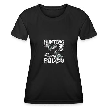 Chasser avec mon compagnon de vol Falconer - T-shirt sport Femme - noir - Devant - AI Model Female 172 light (172cm)