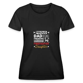 Fier papa d’une fille pompière géniale - T-shirt sport Femme - noir - Devant - AI Model Female 172 light (172cm)