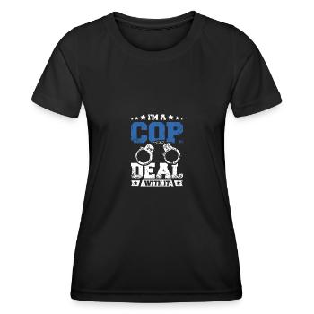 Policier, je suis un flic, je m’en occupe - T-shirt sport Femme - noir - Devant - AI Model Female 172 light (172cm)