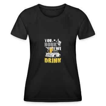 You honk we drink, funny drinking tailgate - Frauen Funktions-T-Shirt - Schwarz - Vorne - AI Model Female 172 light (172cm)