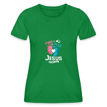 Pink or blue jesus loves you Gender Reveal - Frauen Funktions-T-Shirt - Kelly Green - Vorne - AI Model Female 172 dark (172cm)