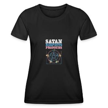 Satan Respects Pronouns Satanic Pentagram - Women's Functional T-Shirt - black - Front - AI Model Female 172 light (172cm)