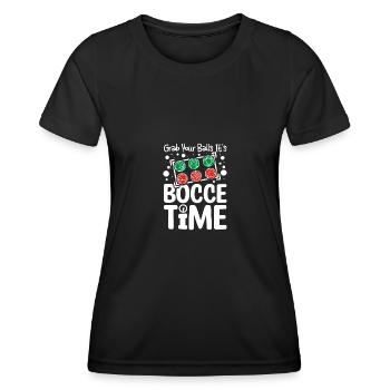 Attrapez vos couilles C’est l’heure de la pétanque - T-shirt sport Femme - noir - Devant - AI Model Female 172 light (172cm)