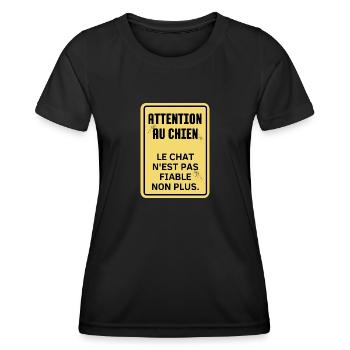 attention au chien - T-shirt sport Femme - noir - Devant - AI Model Female 172 light (172cm)