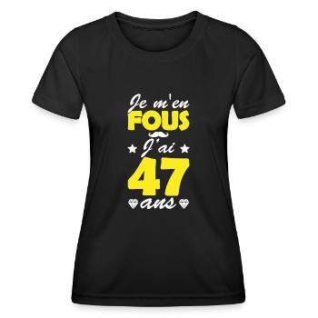 j ai 47 ans / humour anniversaire 47 ans - T-shirt sport Femme - noir - Devant - AI Model Female 172 light (172cm)