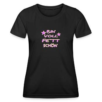 Bin voll Fett schoen - Frauen Funktions-T-Shirt - Schwarz - Vorne - AI Model Female 172 light (172cm)