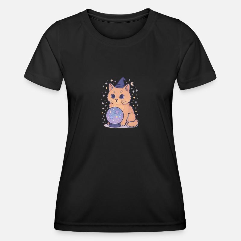 Astro Cat with Crystal Ball - Women's Functional T-Shirt - black