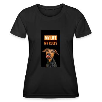 MY LIFE MY RULES DOBERMAN - Frauen Funktions-T-Shirt - Schwarz - Vorne - AI Model Female 172 light (172cm)