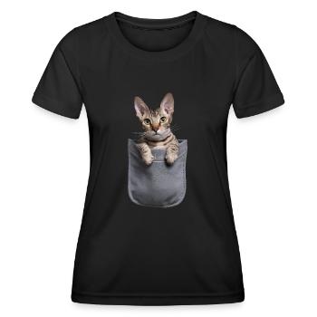 Devon Rex Katze in der Tasche Geschenk - Frauen Funktions-T-Shirt - Schwarz - Vorne - AI Model Female 172 light (172cm)