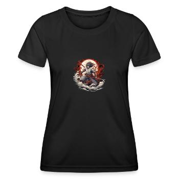 Anime Samurai Character kämpft mit feuerschwert - Frauen Funktions-T-Shirt - Schwarz - Vorne - AI Model Female 172 light (172cm)