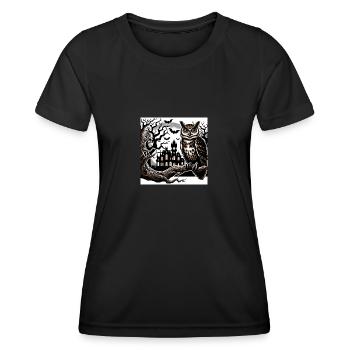 Hibou Halloween et château hanté - T-shirt sport Femme - noir - Devant - AI Model Female 172 light (172cm)