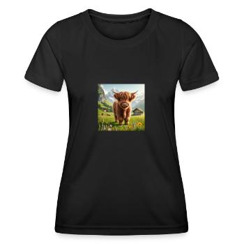 Cute Highland cow - Frauen Funktions-T-Shirt - Schwarz - Vorne - AI Model Female 172 light (172cm)