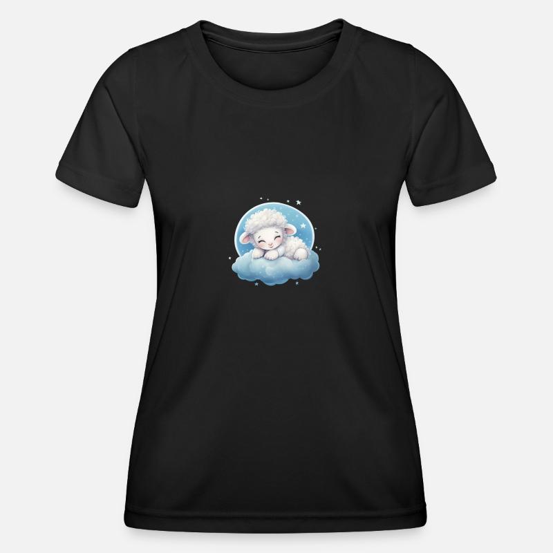 Cute sleeping sheep for babies and children - Women's Functional T-Shirt - black