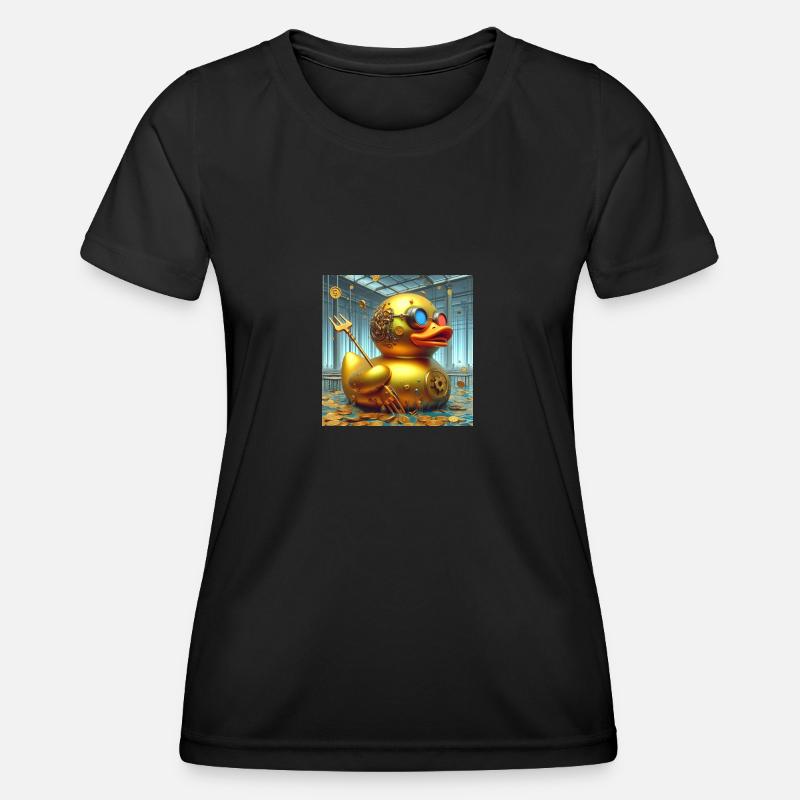 Bathing Duck Gold Surreal Steampunk Abstract - Women's Functional T-Shirt - black