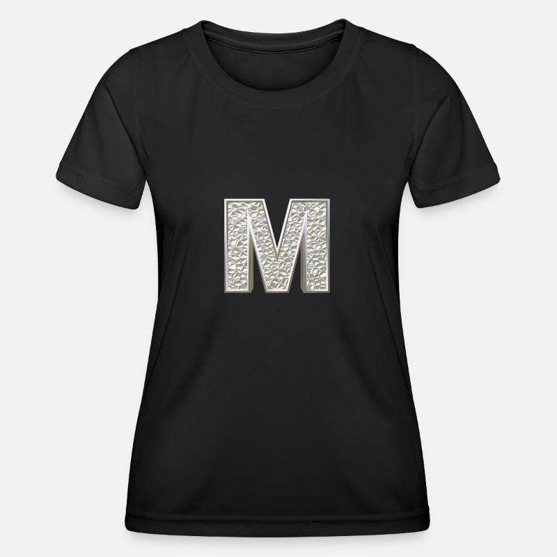 M, letter, letter M, initial, initial M, monogram, - Frauen Funktions-T-Shirt - Schwarz