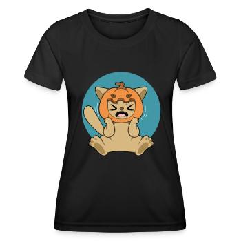 PUMPKIN CAT Halloween Apokalypse Horror Süß - Frauen Funktions-T-Shirt - Schwarz - Vorne - AI Model Female 172 light (172cm)