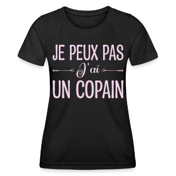 Je peux pas j'ai un copain. cadeau copain, copine. - T-shirt sport Femme - noir - Devant - AI Model Female 172 light (172cm)