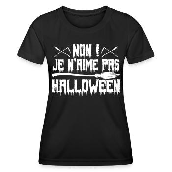 Anti halloween humour Je n'aime pas Halloween - T-shirt sport Femme - noir - Devant - AI Model Female 172 light (172cm)
