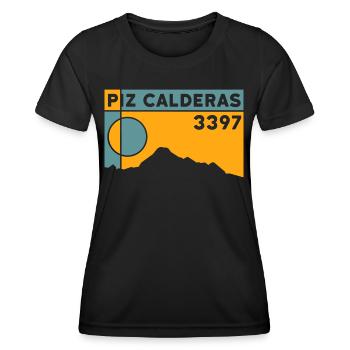 Piz Calderas: Hike, Trekking, Ski Touring, Souvenir - Women's Functional T-Shirt - black - Front - AI Model Female 172 light (172cm)