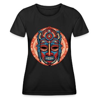 Kunstvoll farbenfrohe Inka Aztekenmaske - Frauen Funktions-T-Shirt - Schwarz - Vorne - AI Model Female 172 light (172cm)