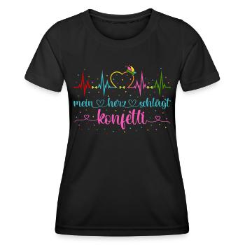 Fasching Herzschlag EKG Mein Herz schlägt Konfetti - Frauen Funktions-T-Shirt - Schwarz - Vorne - AI Model Female 172 light (172cm)