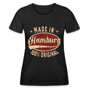 Made in Hamburg 100 % original Hamburger Retro - Frauen Funktions-T-Shirt - Schwarz - Vorne - AI Model Female 172 light (172cm)