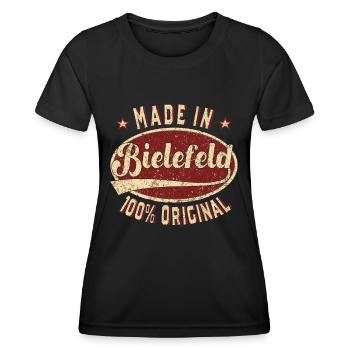 Made in Bielefeld 100 % original Bielefelder retro - Frauen Funktions-T-Shirt - Schwarz - Vorne - AI Model Female 172 light (172cm)